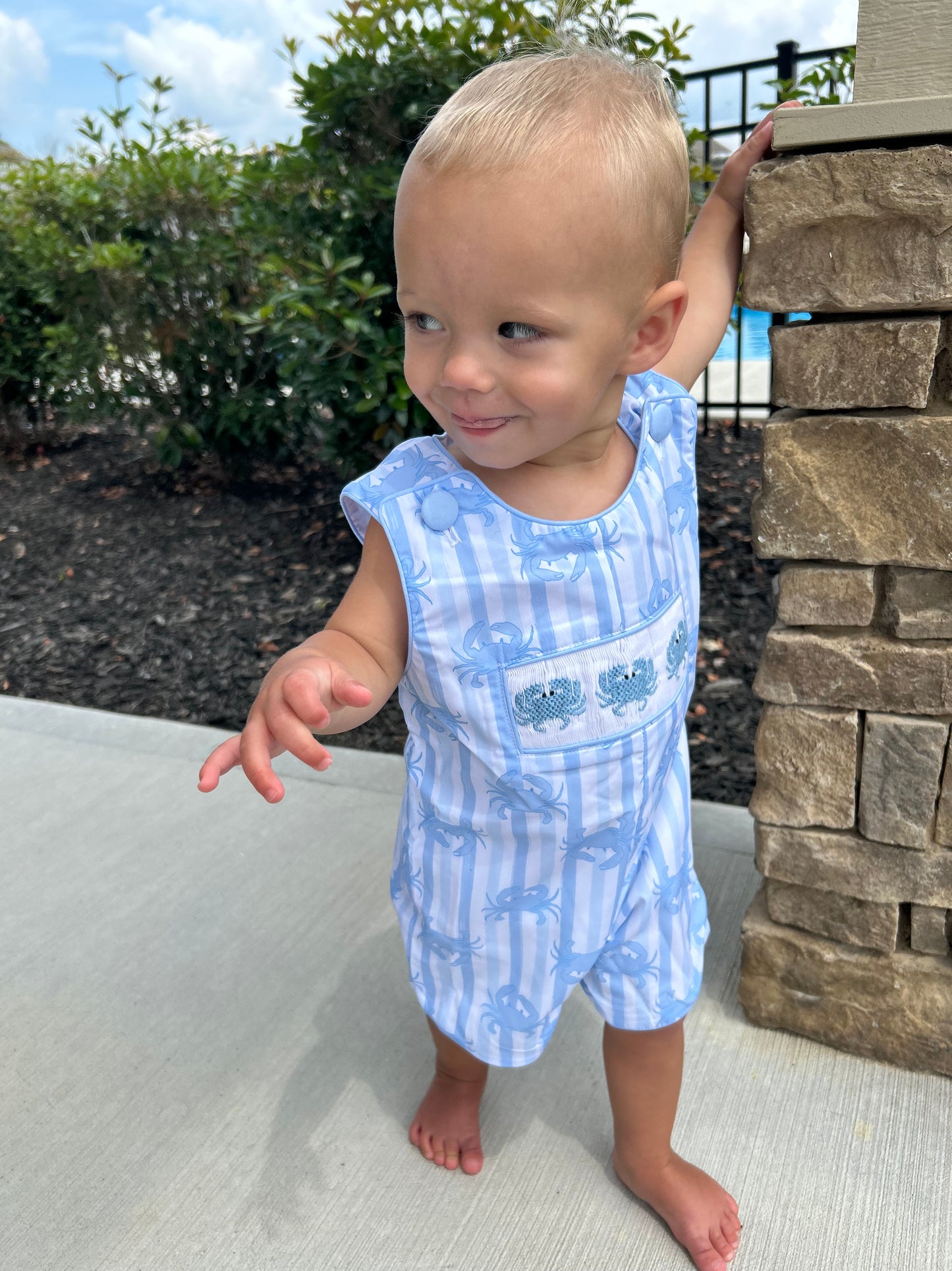 Boys Smocked Blue Crab Jon Jon