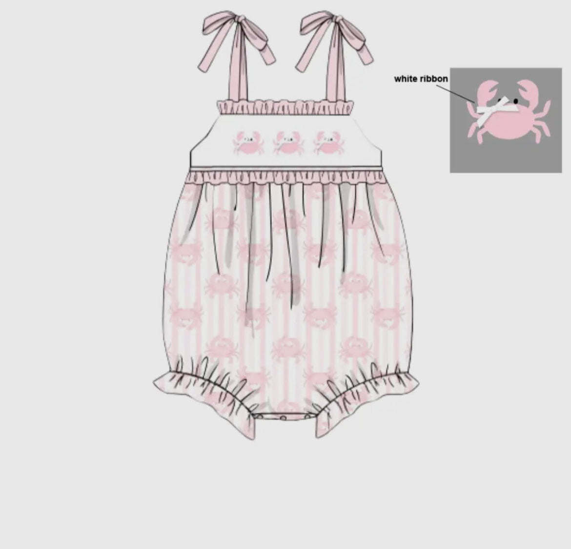 Girls Smocked Pink Crab Bubble