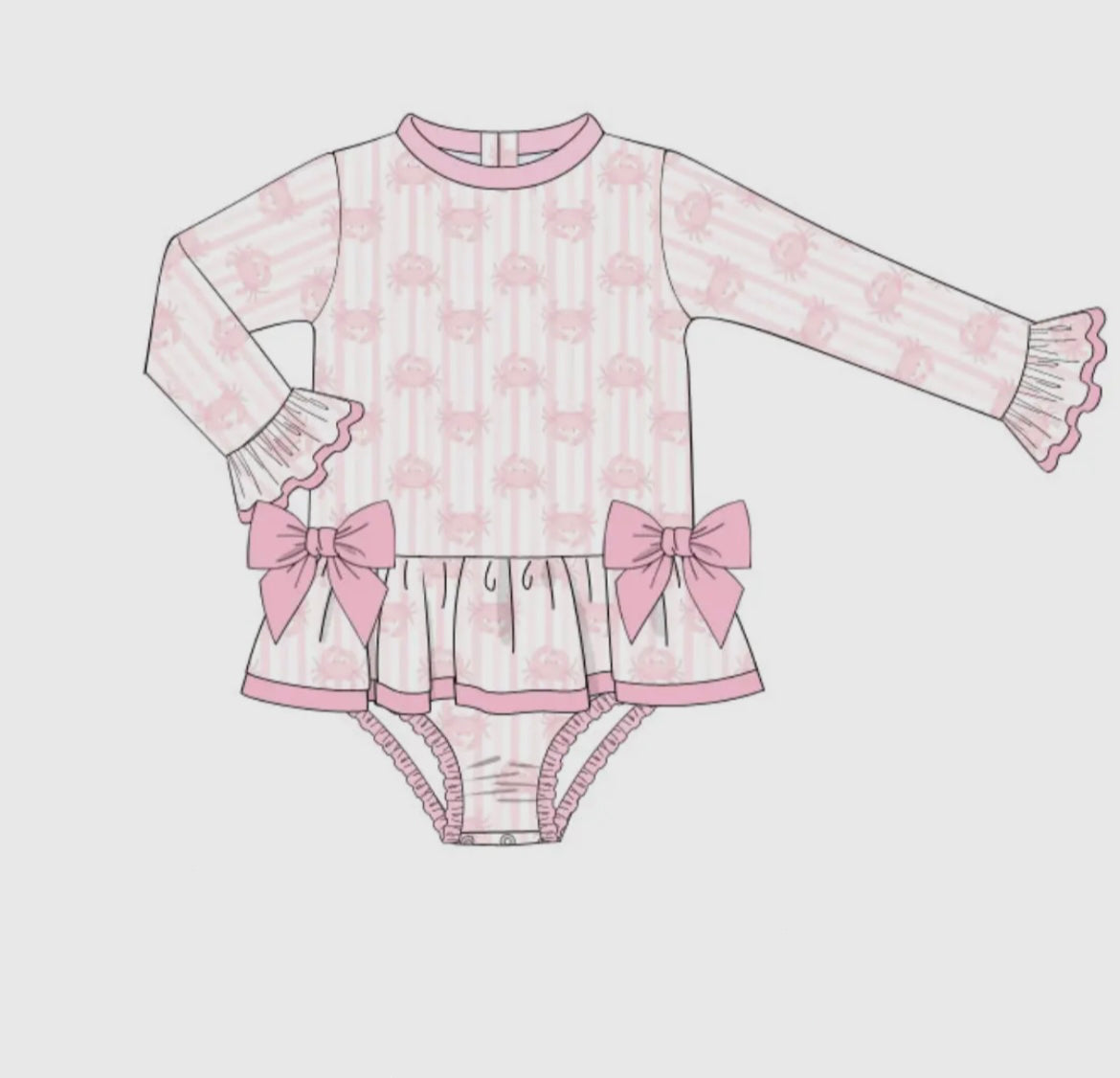 Girls Pink Crab One Piece Swimsuit