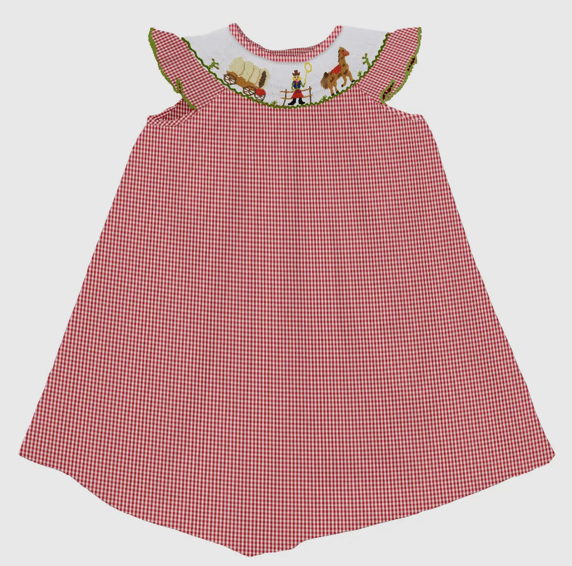 Cowgirl Smocked Gingham Angel Wing Girls Bishop Dress