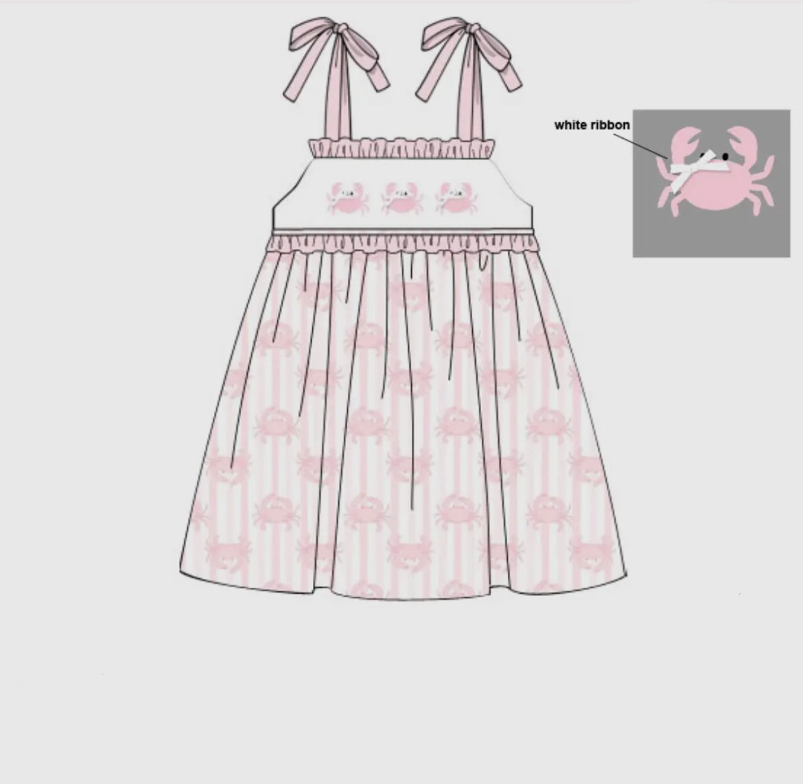 Girls Smocked Pink Crab Dress