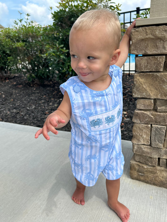 Boys Smocked Blue Crab Jon Jon