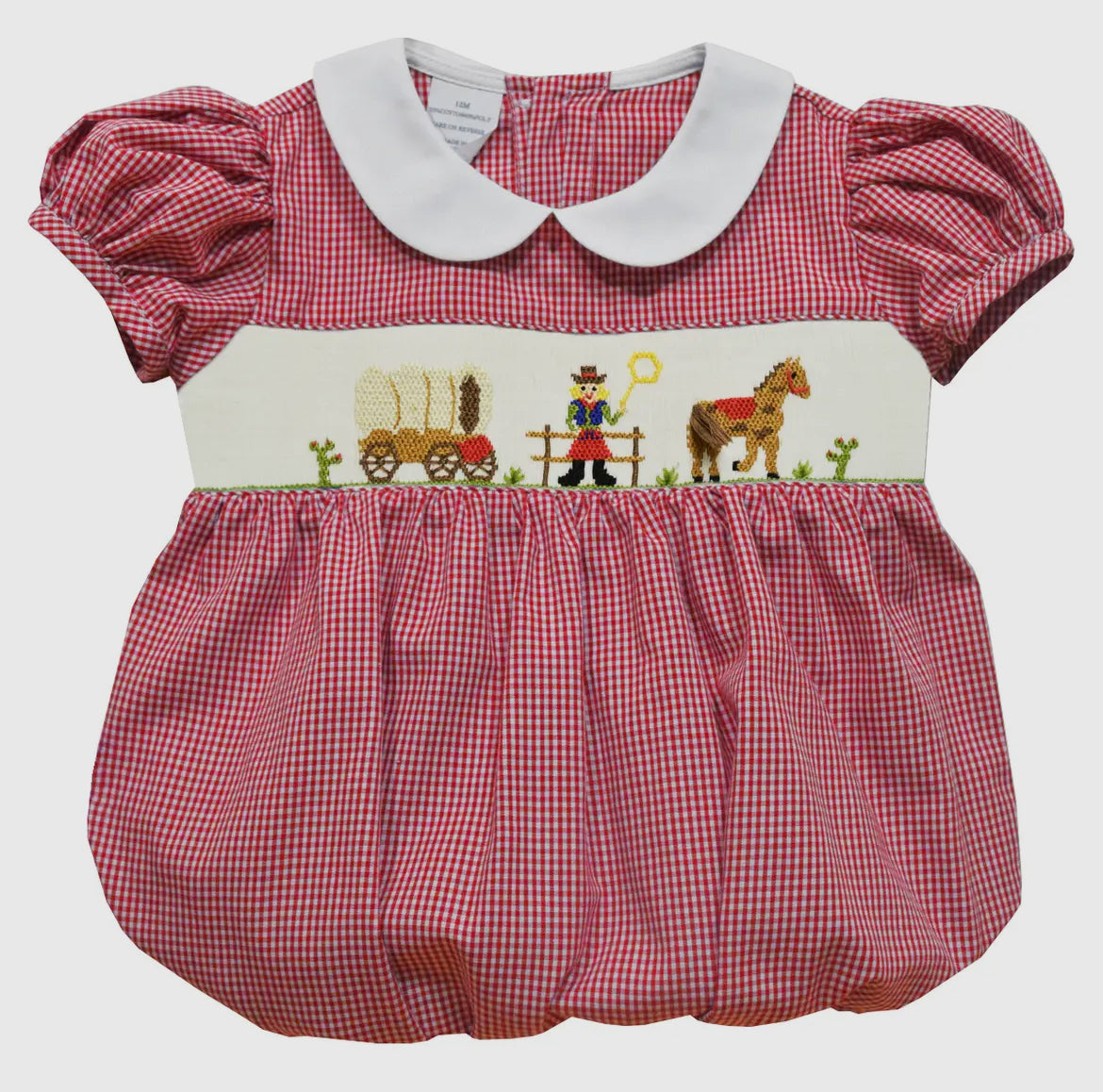 Cowgirl Smocked Gingham Short Puffy Sleeve Girl Bubble