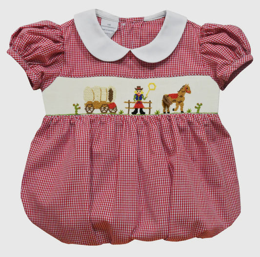 Cowgirl Smocked Gingham Short Puffy Sleeve Girl Bubble