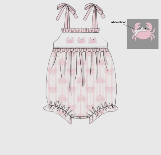 Girls Smocked Pink Crab Bubble