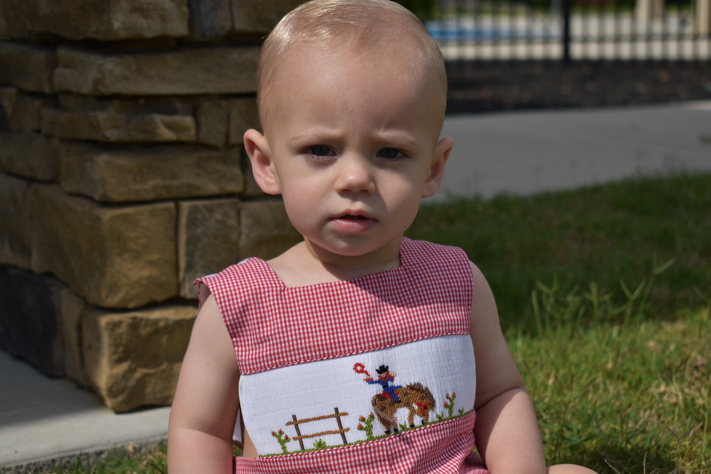 Cowboys Smocked Gingham Boys Shortall